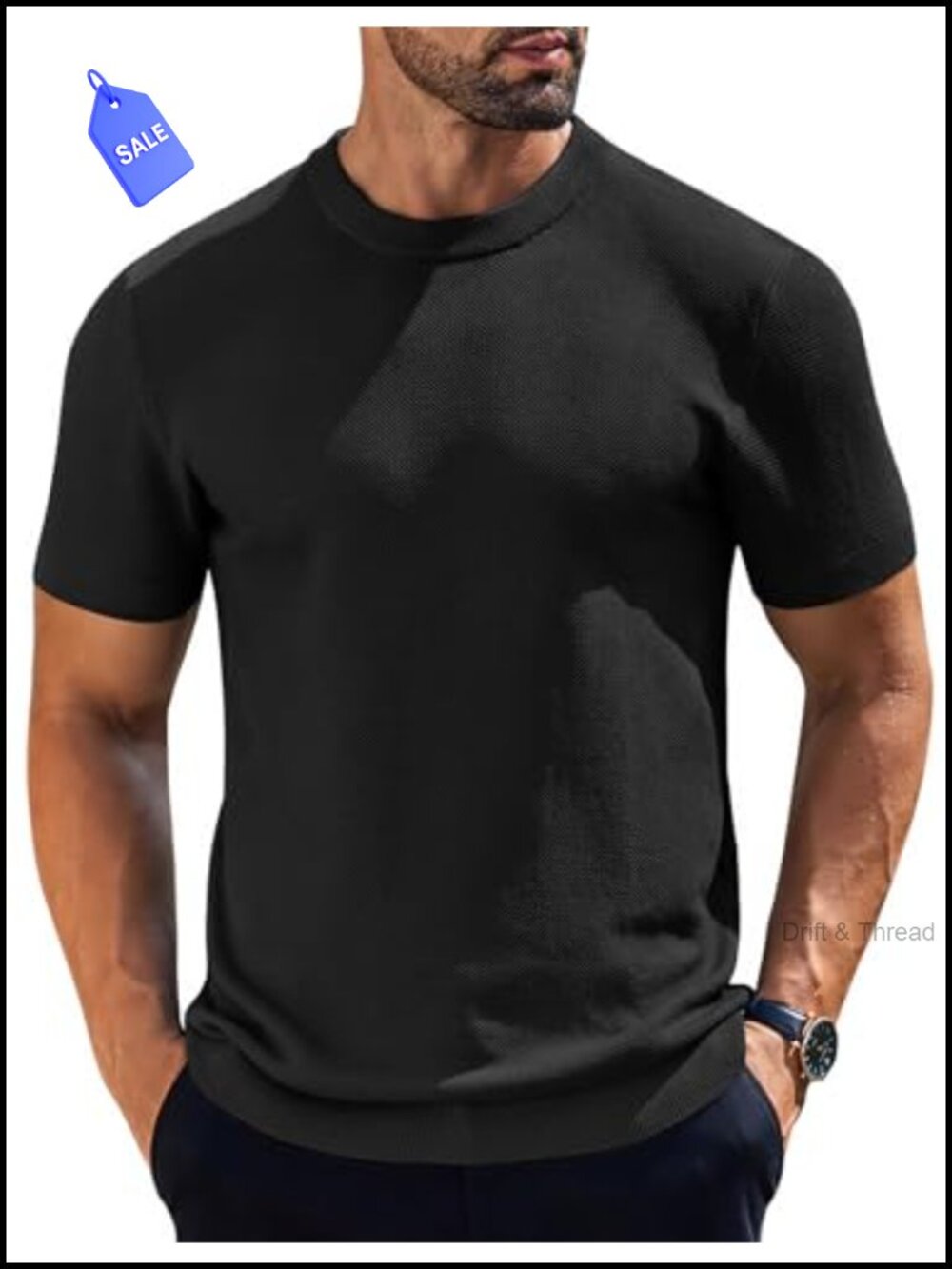 Men's Knit Tee Short Sleeve Crewneck Textured Pullover Casual T-Shirt